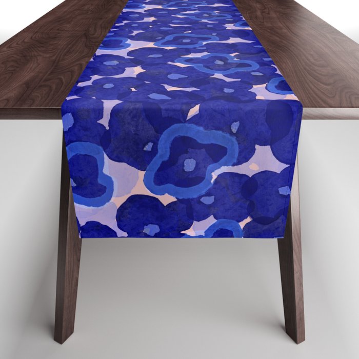 Indigo blue abstract floral pattern Table Runner Gallery Image 1