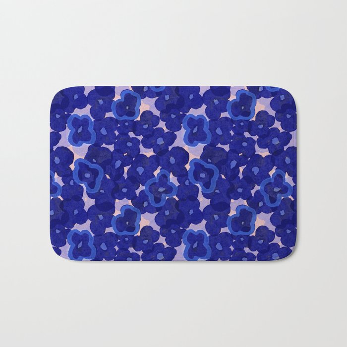 Indigo blue abstract floral pattern Bath Mat Gallery Image 1