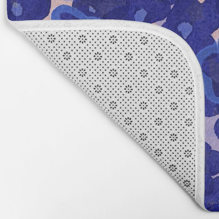Indigo blue abstract floral pattern Bath Mat Gallery Image 2