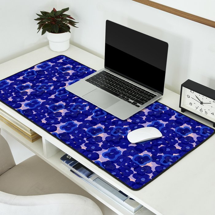 Indigo blue abstract floral pattern Desk Mat Gallery Image 2