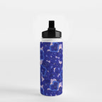 Indigo blue abstract floral pattern Water Bottle Gallery Image 2
