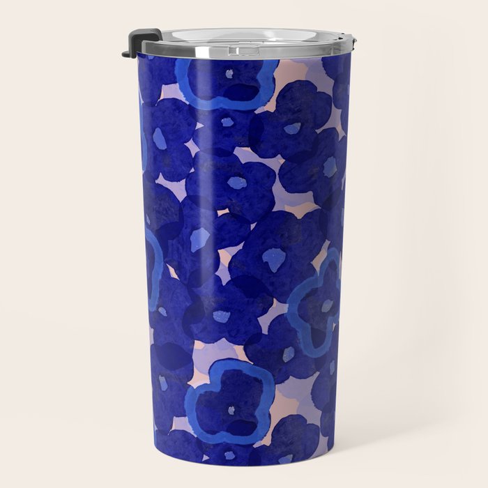 Indigo blue abstract floral pattern Travel Mug Gallery Image 3