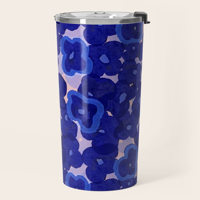 Indigo blue abstract floral pattern Travel Mug Gallery Image 2