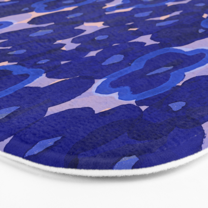 Indigo blue abstract floral pattern Bath Mat Gallery Image 3