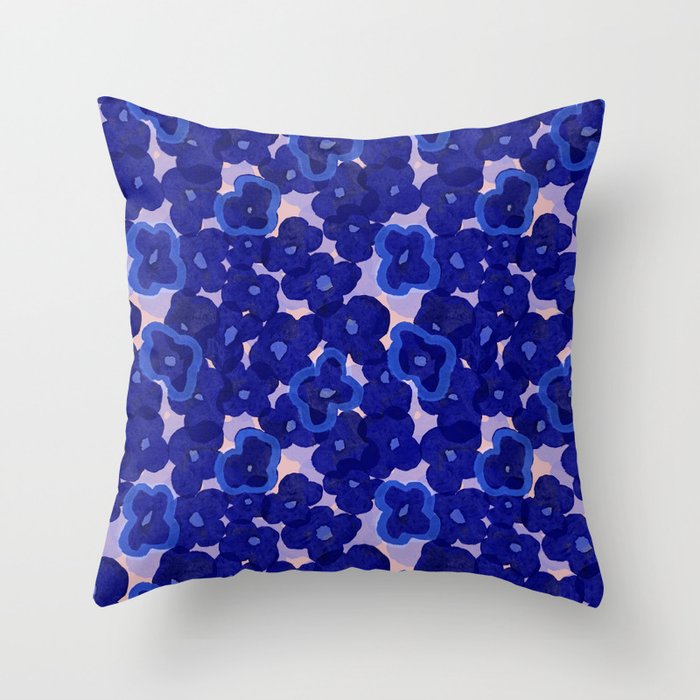 Indigo blue abstract floral pattern Throw Pillow Gallery Image 6
