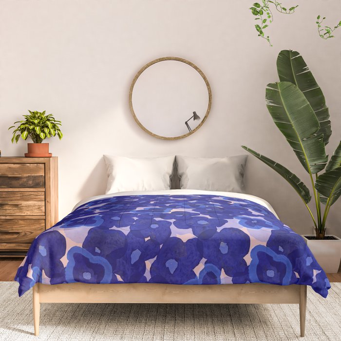 Indigo blue abstract floral pattern Comforter Gallery Image 3