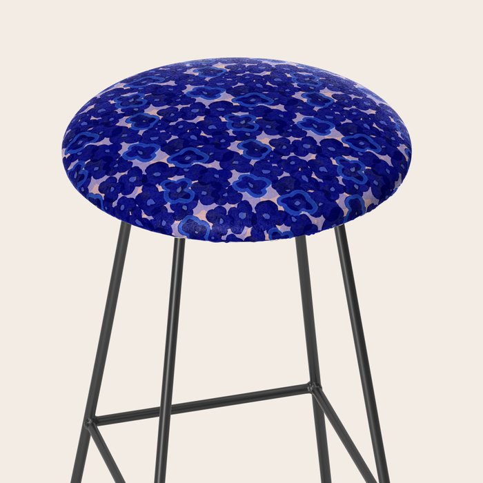 Indigo blue abstract floral pattern Stool Gallery Image 2