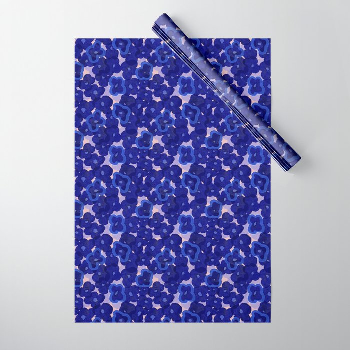 Indigo blue abstract floral pattern Wrapping Paper Gallery Image 1