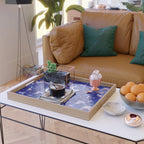 Indigo blue abstract floral pattern Serving Tray Gallery Image 2