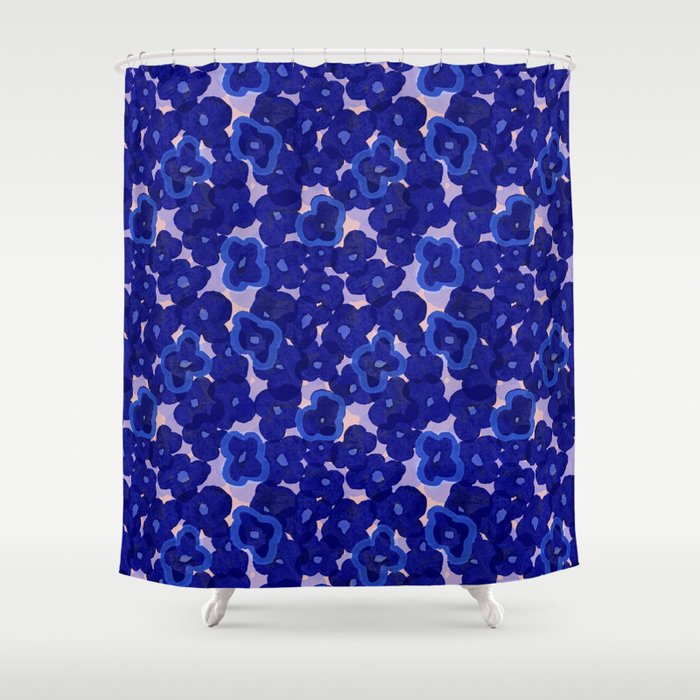 Indigo blue abstract floral pattern Shower Curtain Gallery Image 1