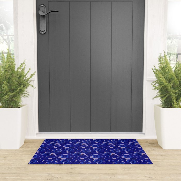 Indigo blue abstract floral pattern Welcome Mat Gallery Image 3