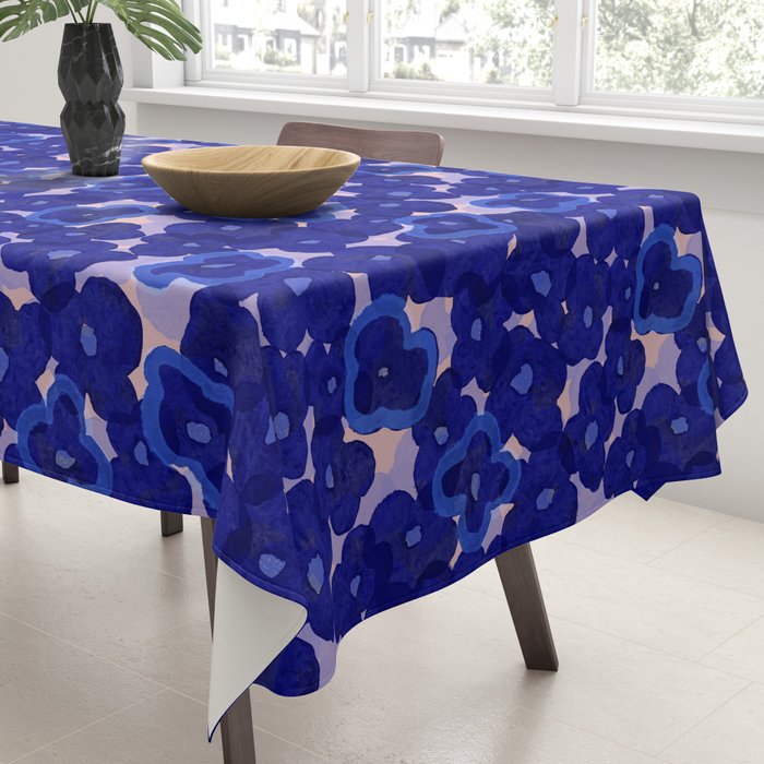 Indigo blue abstract floral pattern Tablecloth Gallery Image 3
