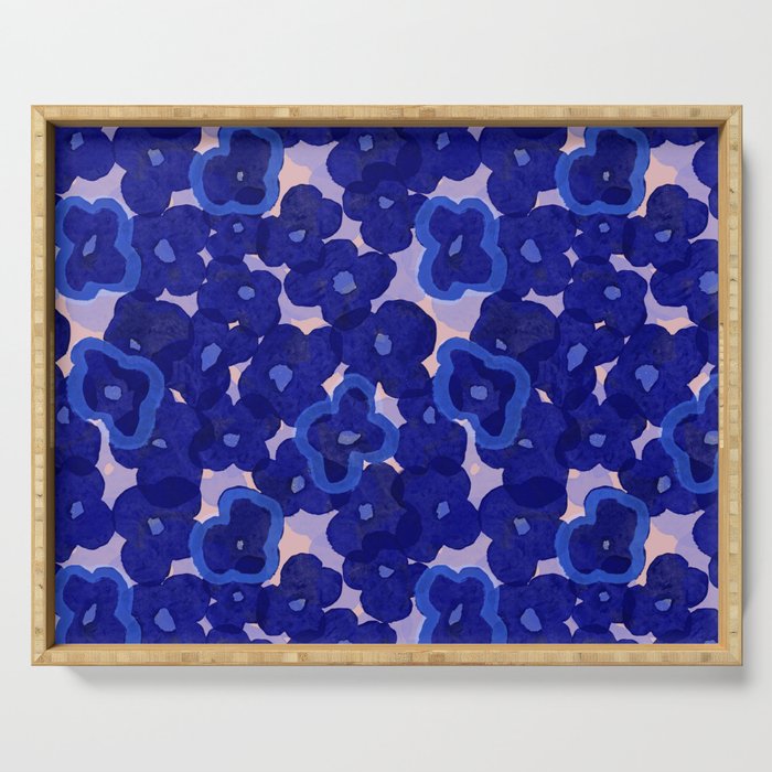 Indigo blue abstract floral pattern Serving Tray Gallery Image 1
