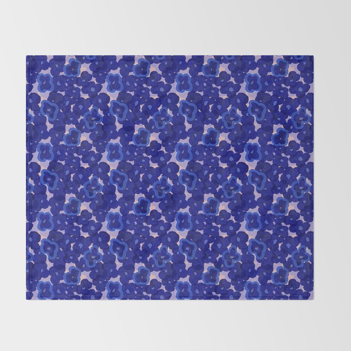 Indigo blue abstract floral pattern Throw Blanket Gallery Image 2