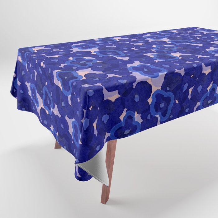 Indigo blue abstract floral pattern Tablecloth Gallery Image 1
