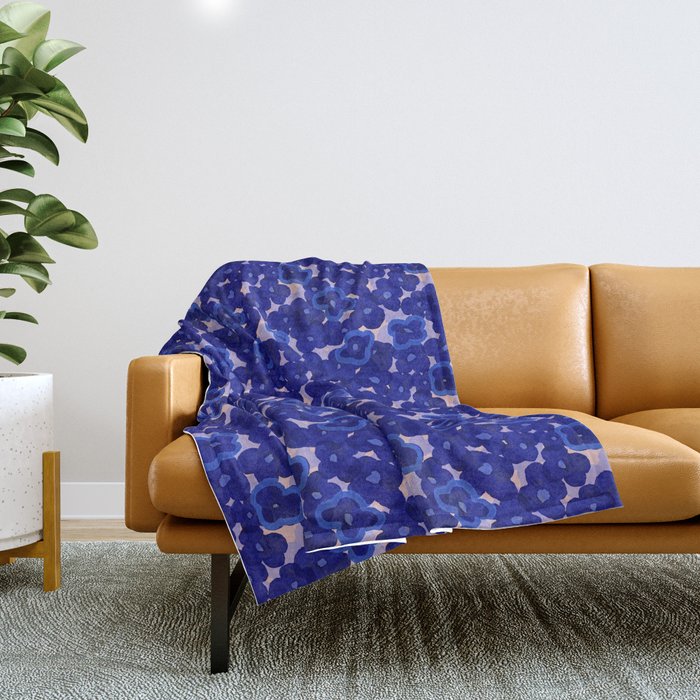 Indigo blue abstract floral pattern Throw Blanket Gallery Image 1