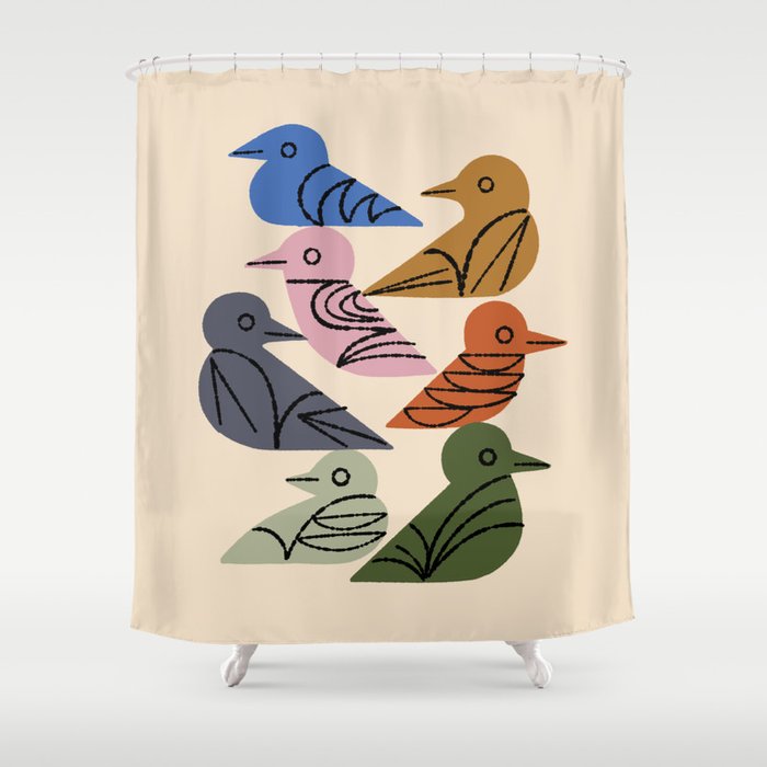 Painted Birds Shower Curtain Gallery Image 1