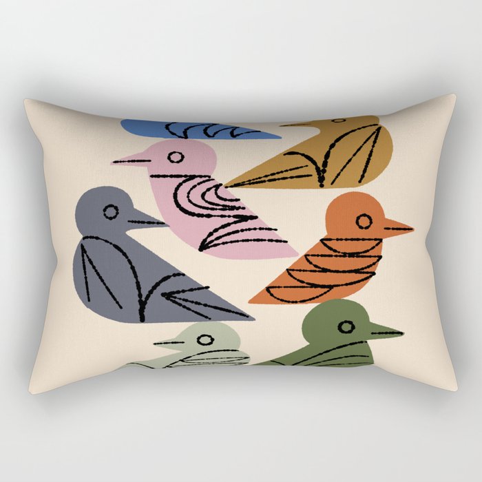 Painted Birds Rectangular Pillow Gallery Image 2