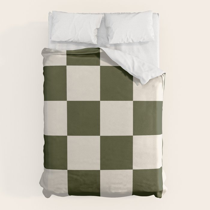 Checkered (Olive Cream) Duvet Cover Gallery Image 1