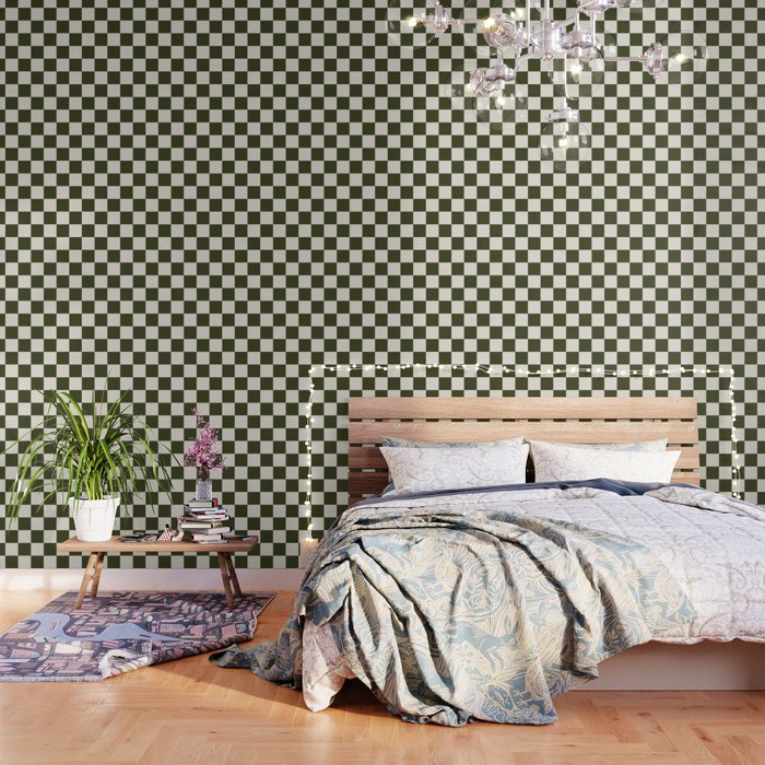 Checkered (Olive Cream) Wallpaper Gallery Image 3