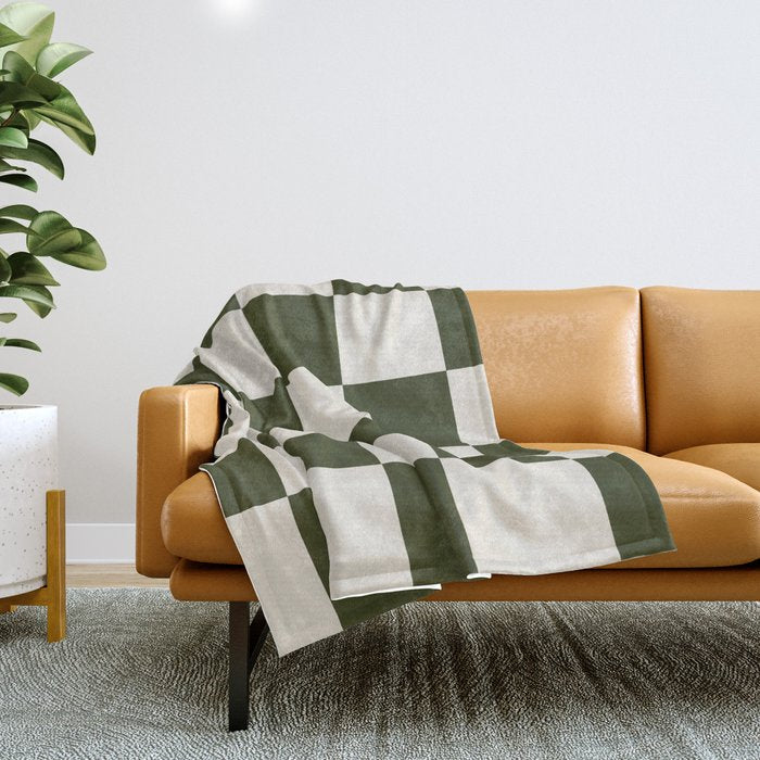 Checkered (Olive Cream) Throw Blanket Gallery Image 1