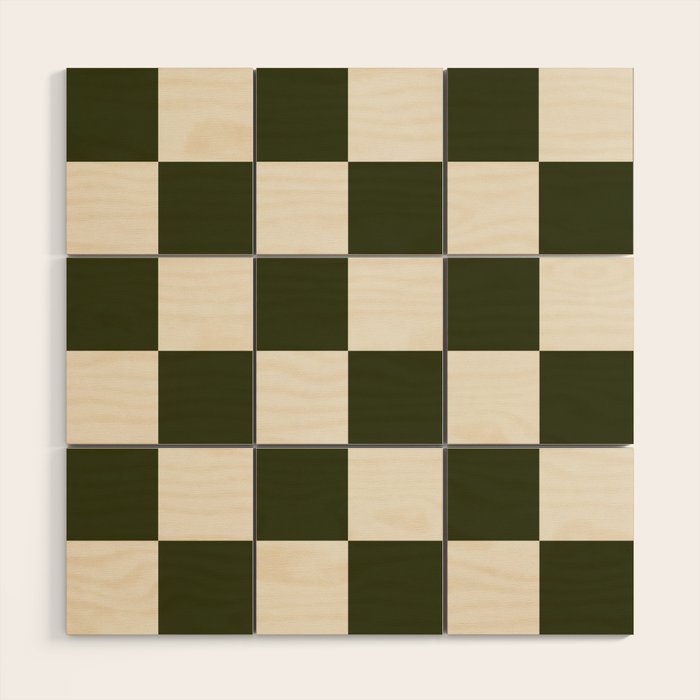 Checkered (Olive Cream) Wood Wall Art Gallery Image 1