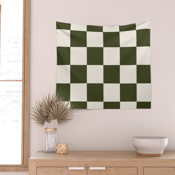 Checkered (Olive Cream) Wall Tapestry Gallery Image 2