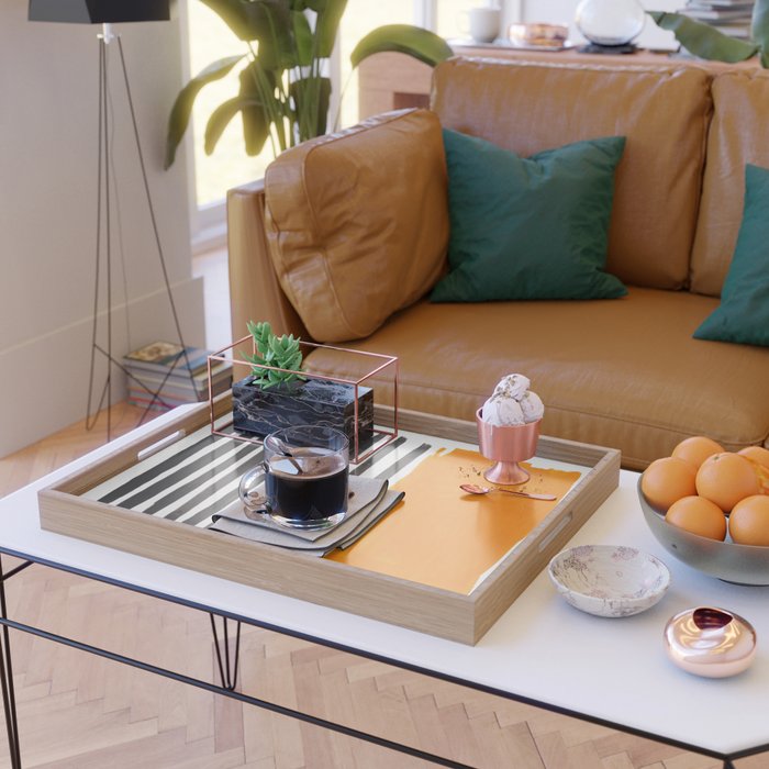 Minimalist Mid Century Mango Shade Black Lines Sunset Landscape Fun Serving Tray Gallery Image 2