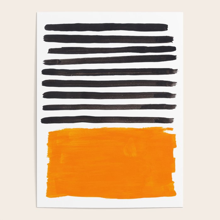 Minimalist Mid Century Mango Shade Black Lines Sunset Landscape Fun Poster Gallery Image 1