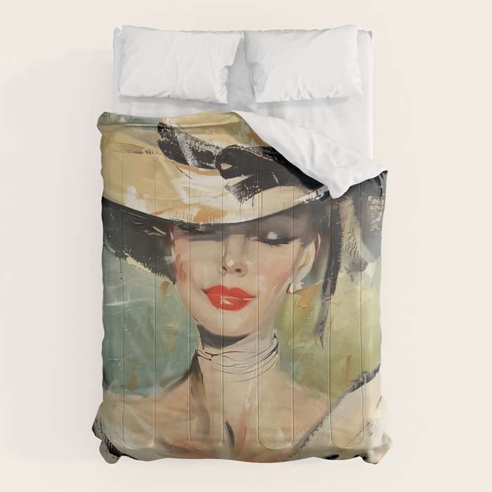Elegant Lady in Wide Hat Comforter Gallery Image 1