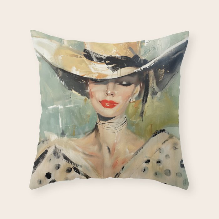 Elegant Lady in Wide Hat Throw Pillow Gallery Image 6