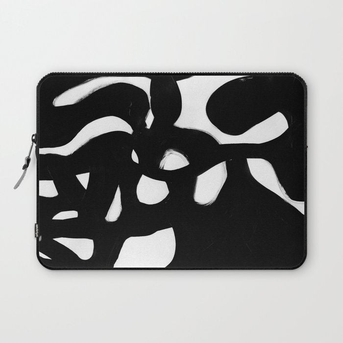 Maze Black & White Minimalist Abstract Mid century Ink Art Dark Brush Strokes Laptop Sleeve Gallery Image 1