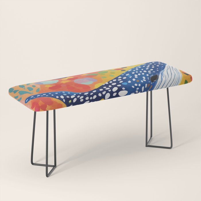 Spotted Whale, Wildlife Ocean Life Fish Illustration, Eclectic Bohemian Painting Free Swim Sea Underwater Bench Gallery Image 1