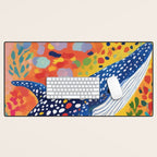Spotted Whale, Wildlife Ocean Life Fish Illustration, Eclectic Bohemian Painting Free Swim Sea Underwater Desk Mat Gallery Image 1