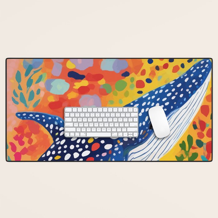 Spotted Whale, Wildlife Ocean Life Fish Illustration, Eclectic Bohemian Painting Free Swim Sea Underwater Desk Mat Gallery Image 1
