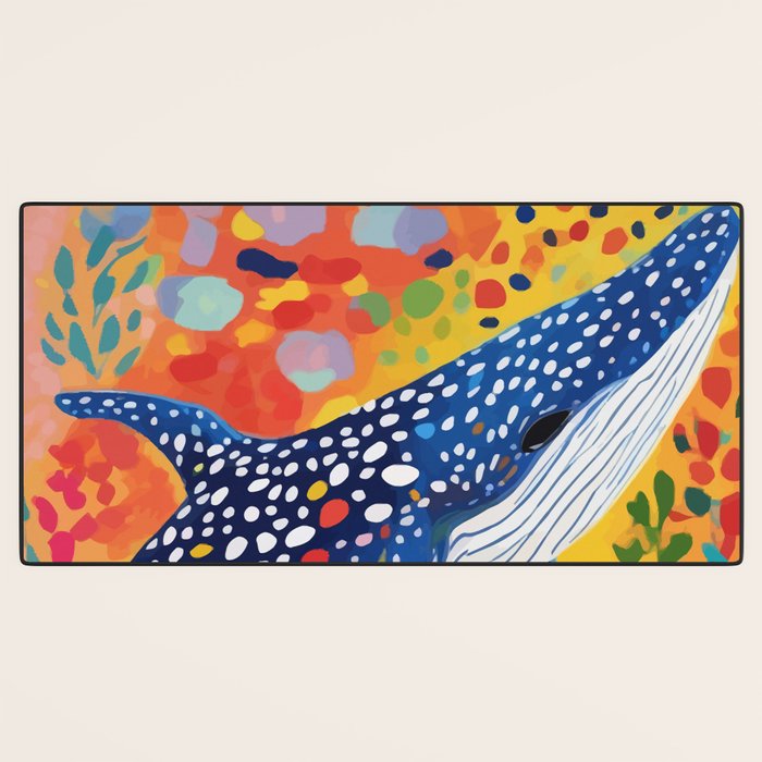 Spotted Whale, Wildlife Ocean Life Fish Illustration, Eclectic Bohemian Painting Free Swim Sea Underwater Desk Mat Gallery Image 3