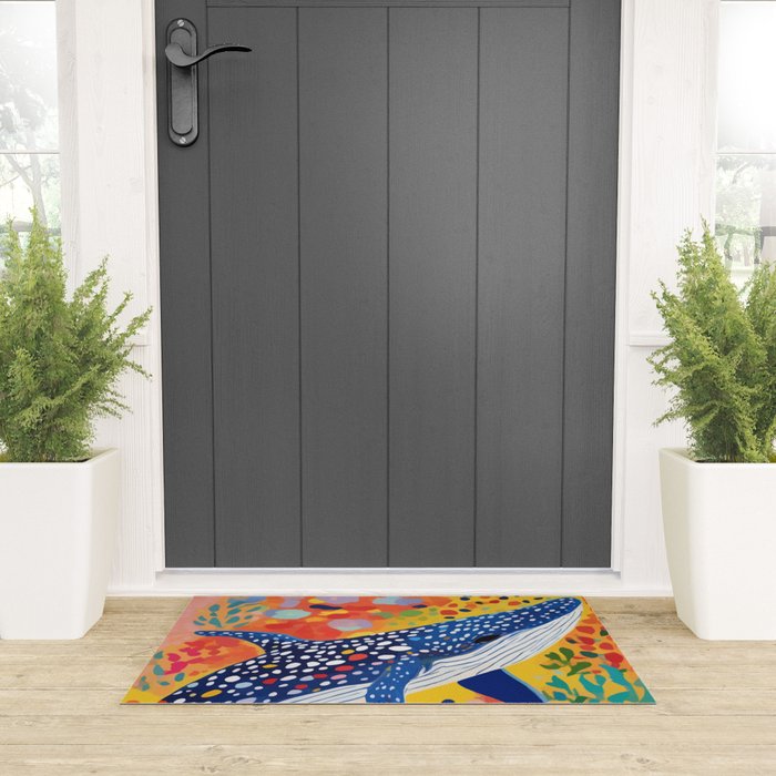 Spotted Whale, Wildlife Ocean Life Fish Illustration, Eclectic Bohemian Painting Free Swim Sea Underwater Welcome Mat Gallery Image 3