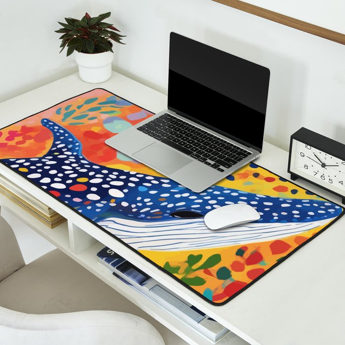Spotted Whale, Wildlife Ocean Life Fish Illustration, Eclectic Bohemian Painting Free Swim Sea Underwater Desk Mat Gallery Image 2