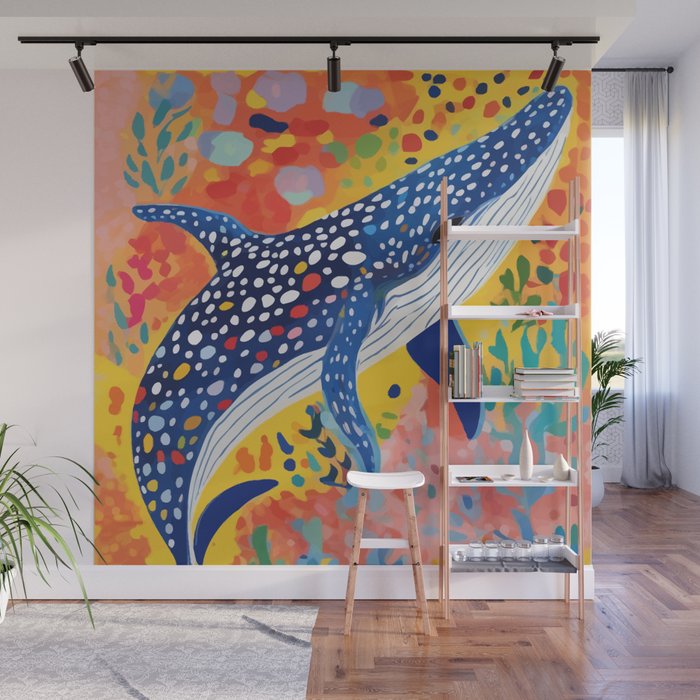 Spotted Whale, Wildlife Ocean Life Fish Illustration, Eclectic Bohemian Painting Free Swim Sea Underwater Wall Mural Gallery Image 1