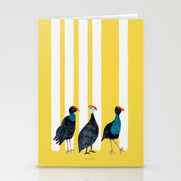 Three Birds Walking - Blue and Yellow Stationery Card Gallery Image 1