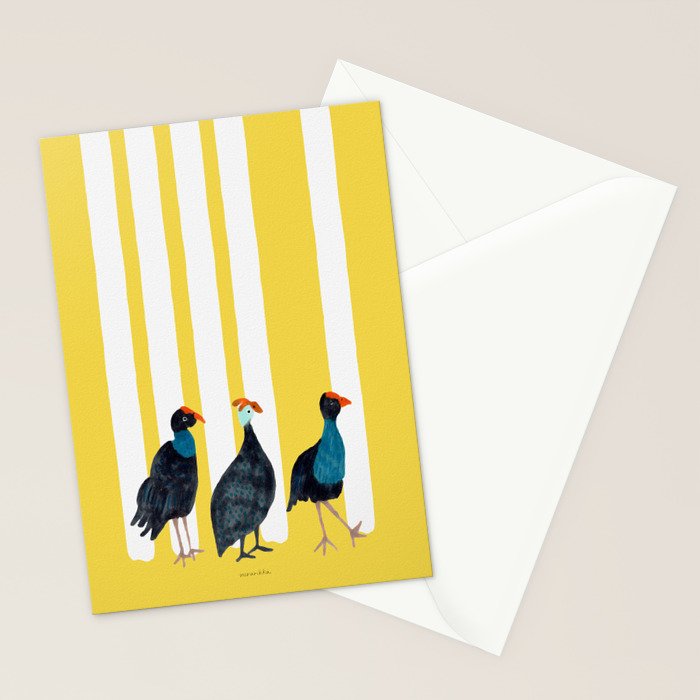 Three Birds Walking - Blue and Yellow Stationery Card Gallery Image 2