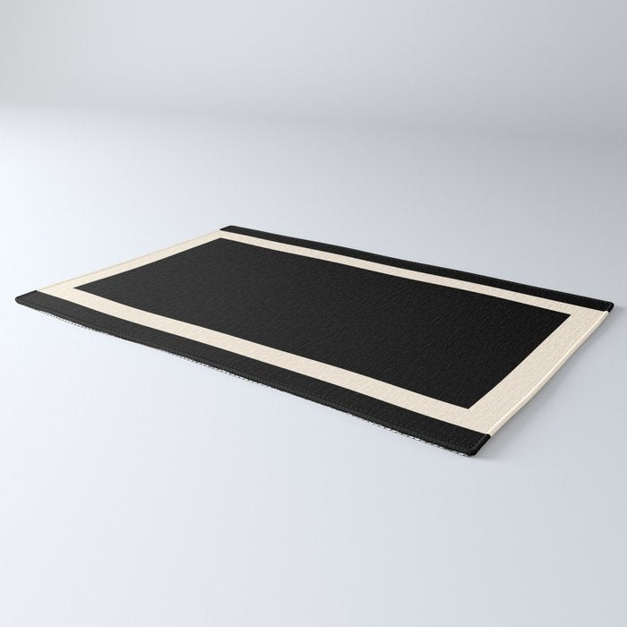 Simple Elegant Minimalist Frame Pattern III in Solid Black and Almond Cream Rug Gallery Image 3