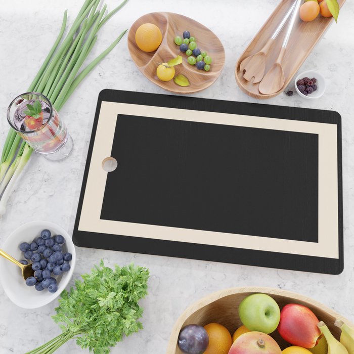 Simple Elegant Minimalist Frame Pattern III in Solid Black and Almond Cream Cutting Board Gallery Image 2
