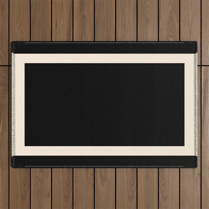Simple Elegant Minimalist Frame Pattern III in Solid Black and Almond Cream Outdoor Rug Gallery Image 1