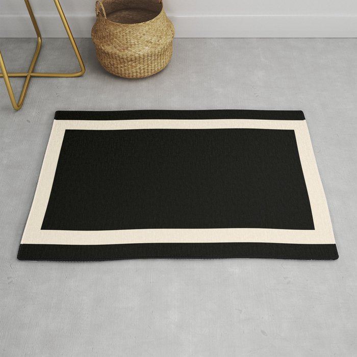 Simple Elegant Minimalist Frame Pattern III in Solid Black and Almond Cream Rug Gallery Image 1