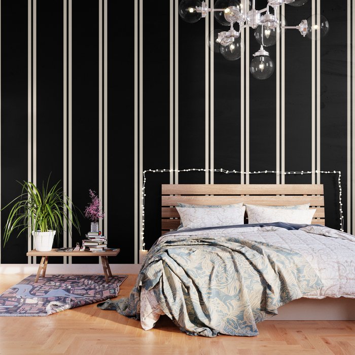 Simple Elegant Minimalist Frame Pattern III in Solid Black and Almond Cream Wallpaper Gallery Image 3