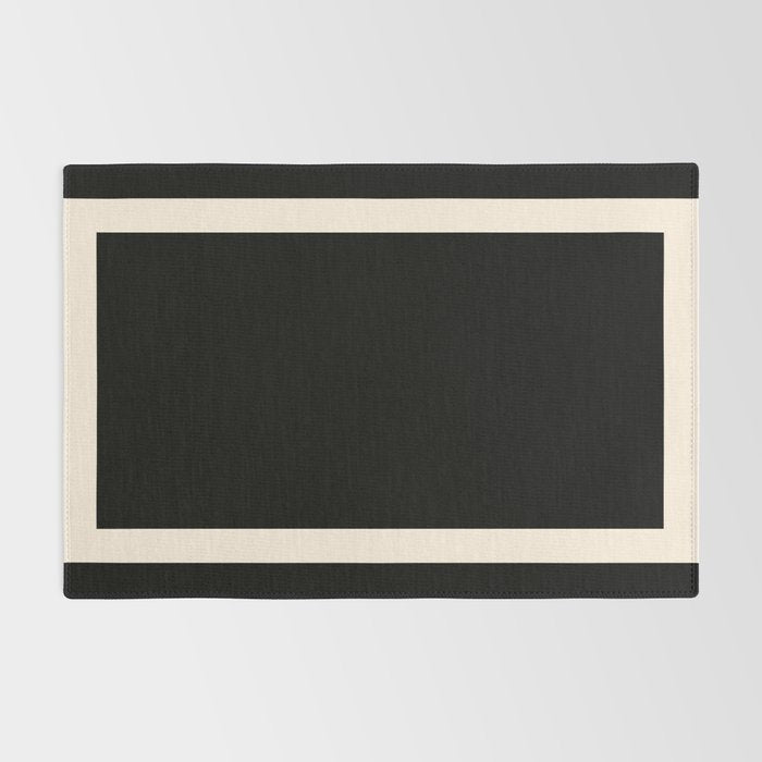 Simple Elegant Minimalist Frame Pattern III in Solid Black and Almond Cream Rug Gallery Image 2