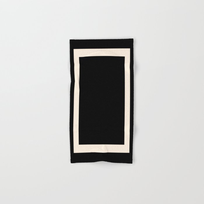 Simple Elegant Minimalist Frame Pattern III in Solid Black and Almond Cream Bath Towel Gallery Image 1