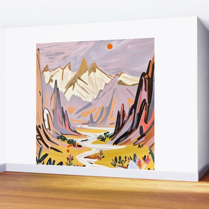 Lavender Mountains, Romantic Scenic Landscape Nature, Travel Summer Painting, Bohemian Colorful Hills Adventure Sunset Wall Mural Gallery Image 2