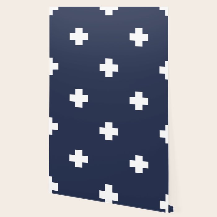 White Swiss Cross Pattern on Navy Blue background Wallpaper Gallery Image 2